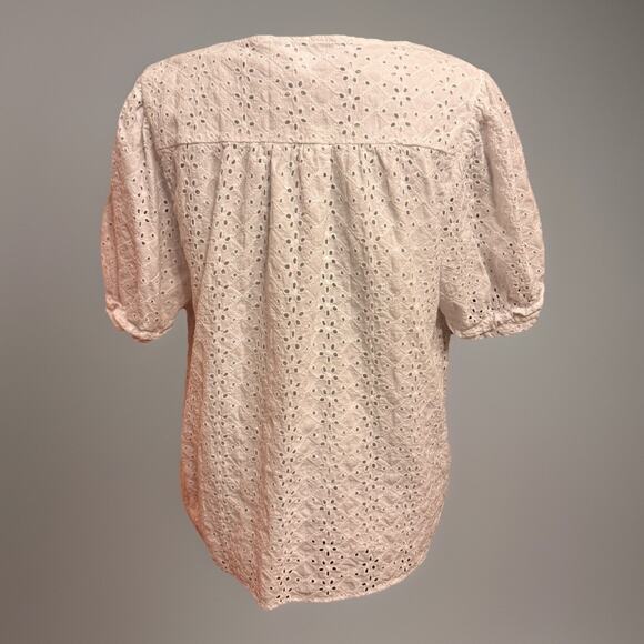 Draper James Eyelet Blouse XL Cottagecore Prairie Coastal Top Puff Sleeve - Picture 3 of 9